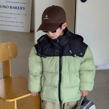 Hooded splicing kids puffer jackets manufacturer
