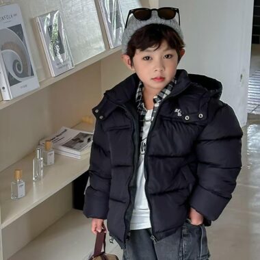 Hooded splicing kids puffer jackets manufacturer