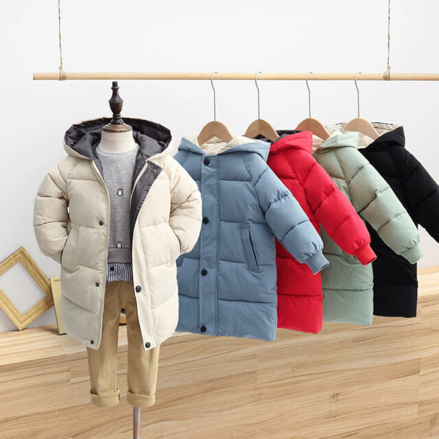 Warm mid-long thickened kids puffer jackets