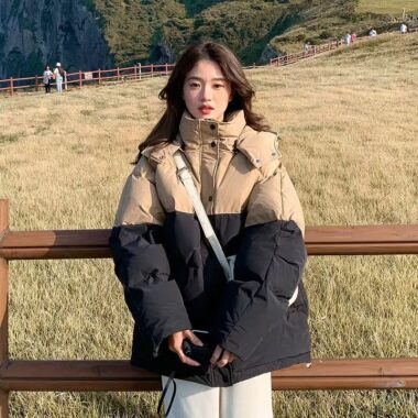 Custom Korean colorblock women’s puffer jackets