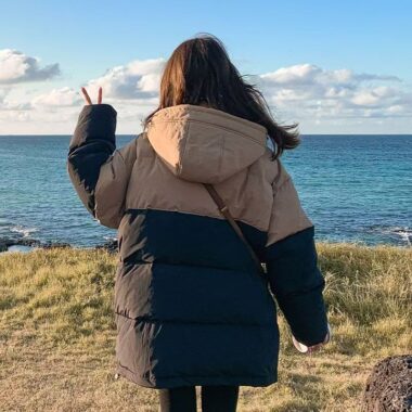 Custom Korean colorblock women’s puffer jackets