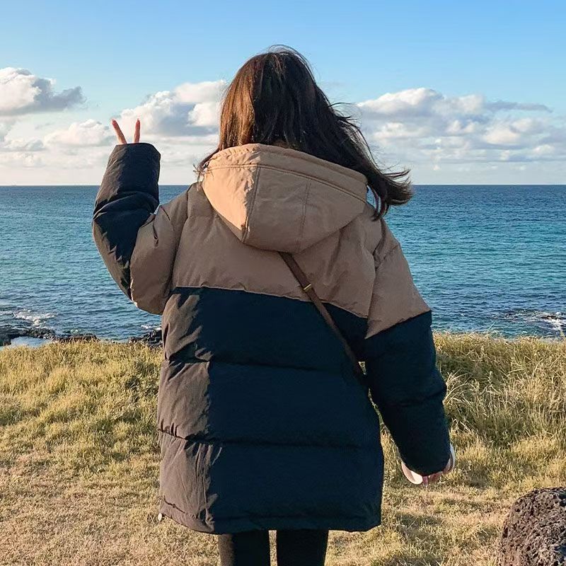 Custom Korean colorblock women’s puffer jackets