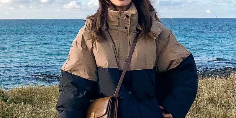 Custom Korean colorblock women’s puffer jackets