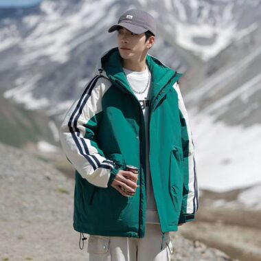 Short color-block men’s puffer jackets factory