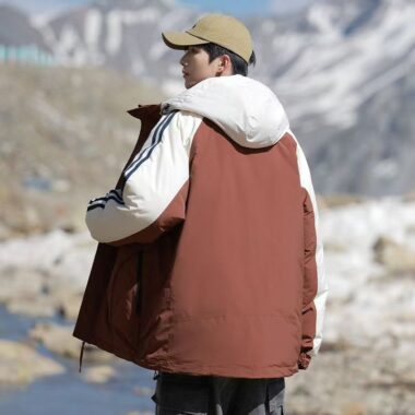 Short color-block men’s puffer jackets factory