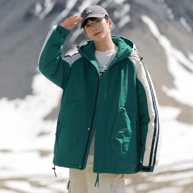 Short color-block men’s puffer jackets factory