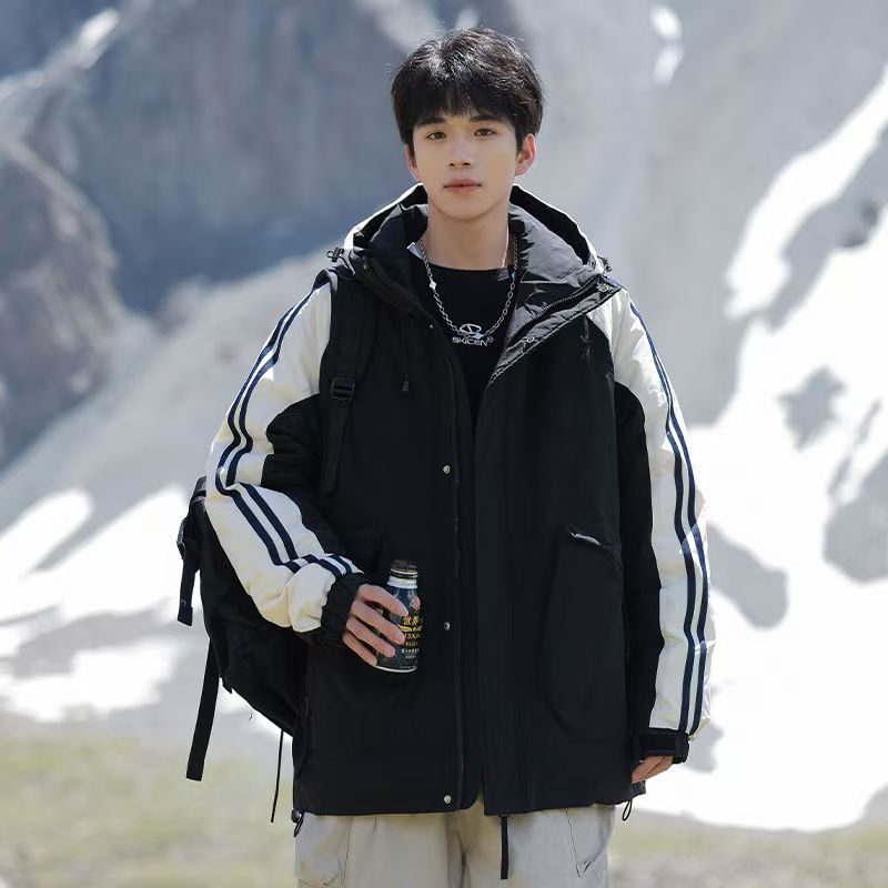 Short color-block men’s puffer jackets factory