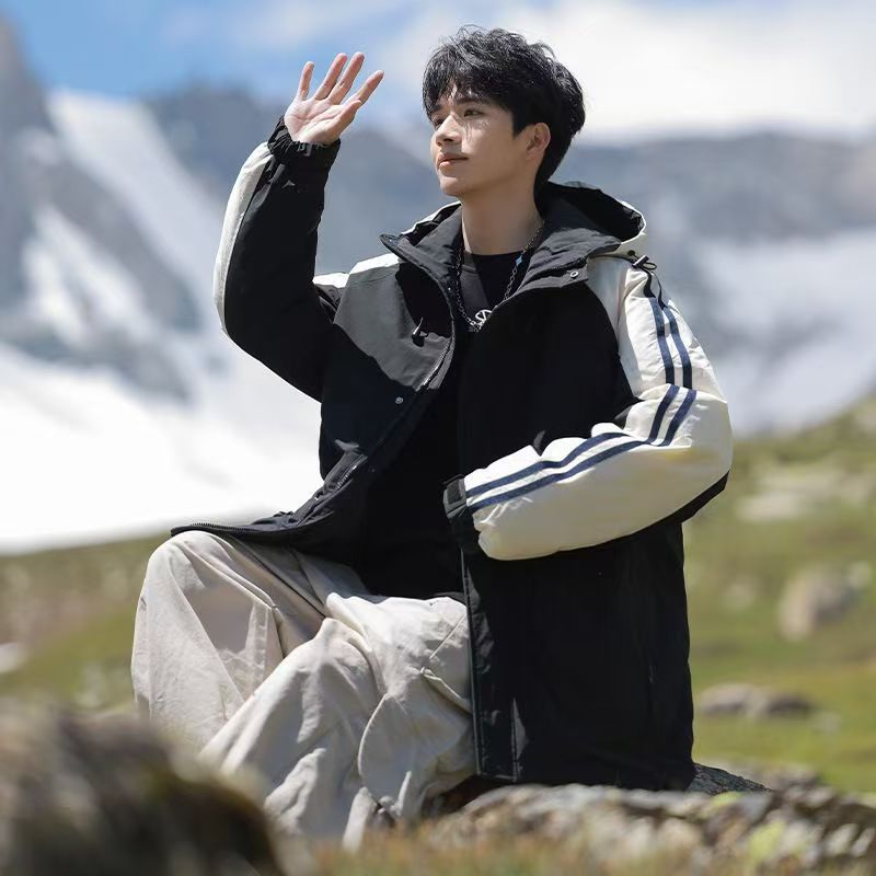 Short color-block men’s puffer jackets factory