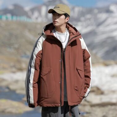 Short color-block men’s puffer jackets factory