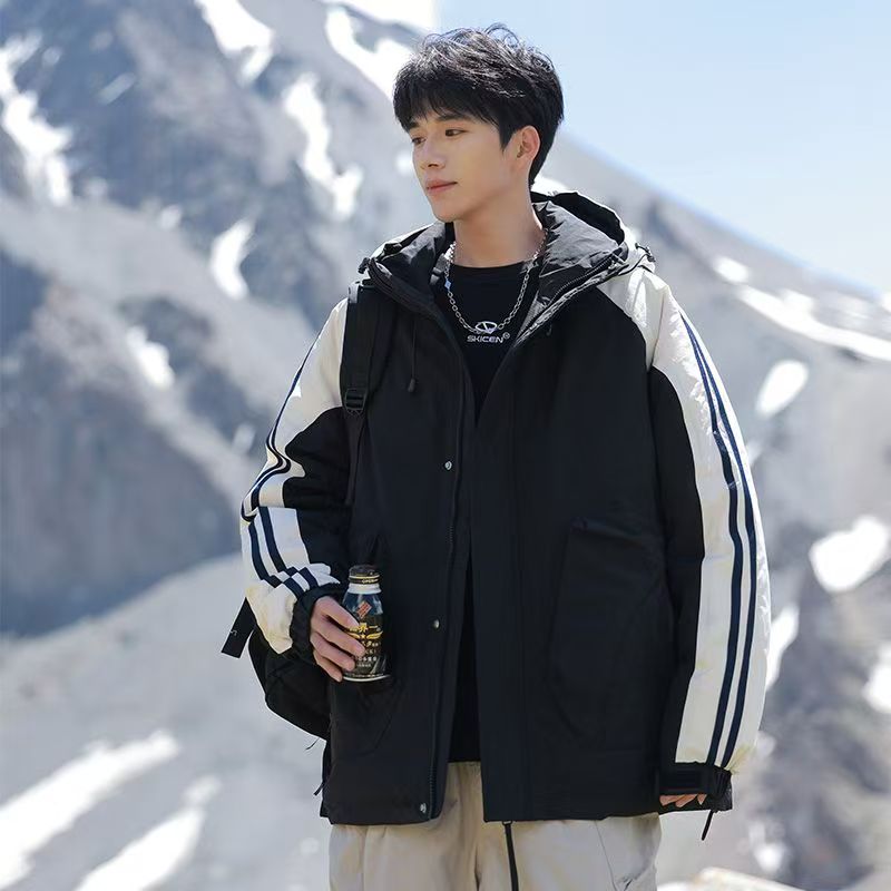 Short color-block men’s puffer jackets factory