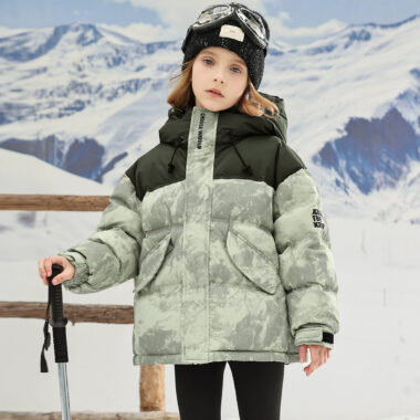 Color-block thickened kids puffer jackets factory