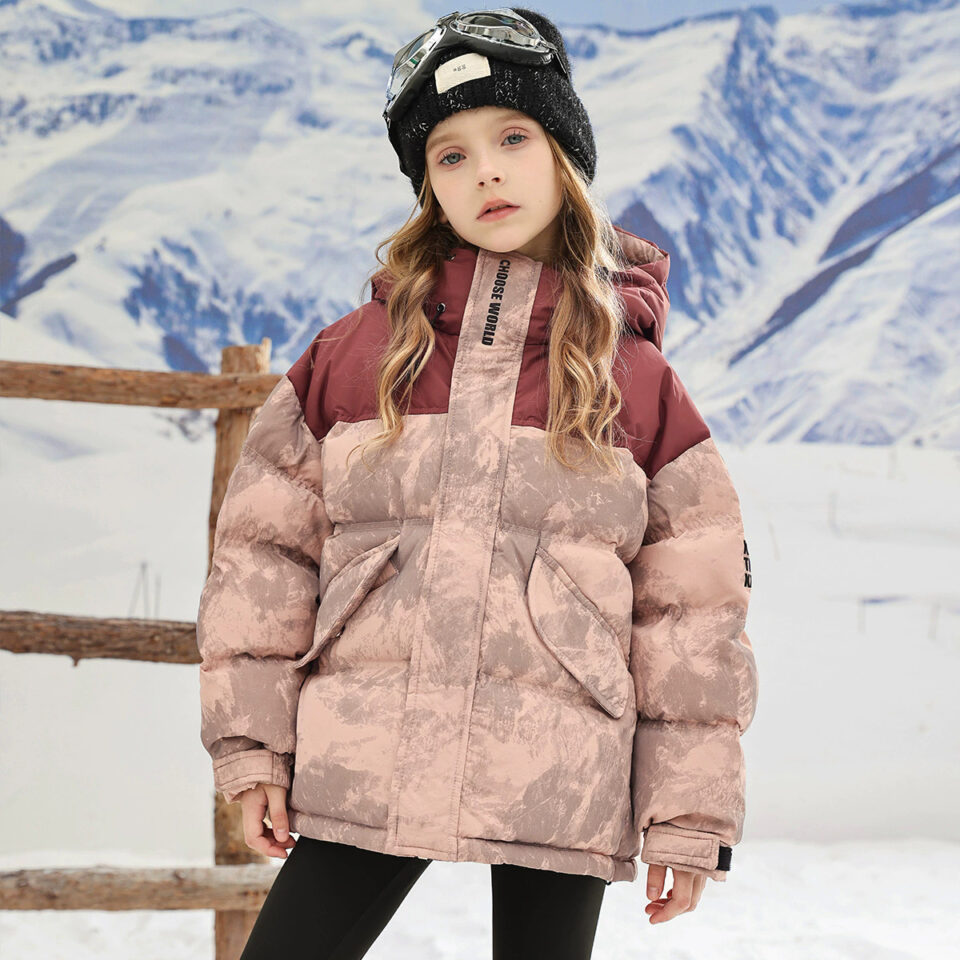 Color-block thickened kids puffer jackets factory