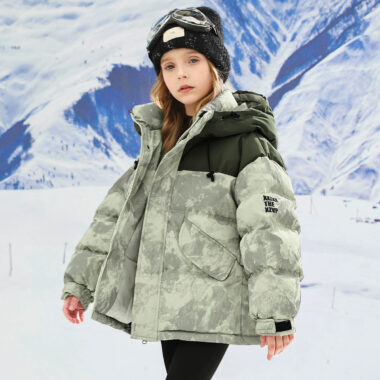Color-block thickened kids puffer jackets factory