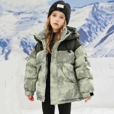 Color-block thickened kids puffer jackets factory