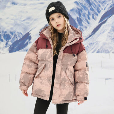 Color-block thickened kids puffer jackets factory