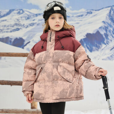 Color-block thickened kids puffer jackets factory