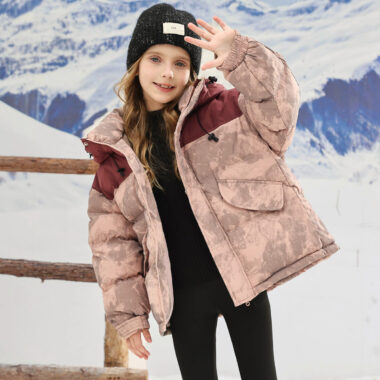 Color-block thickened kids puffer jackets factory