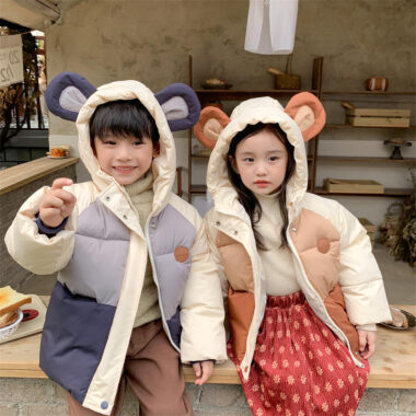 Hooded windproof winter kids puffer jackets factory