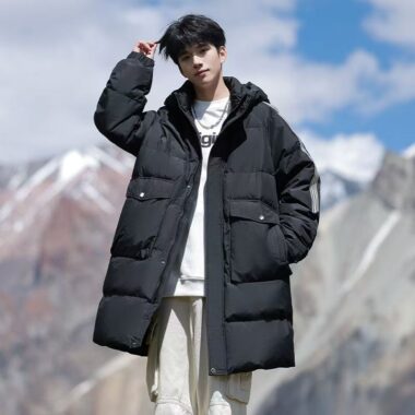 Mid-length thick men’s puffer jackets custom design