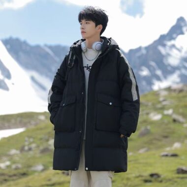 Mid-length thick men’s puffer jackets custom design