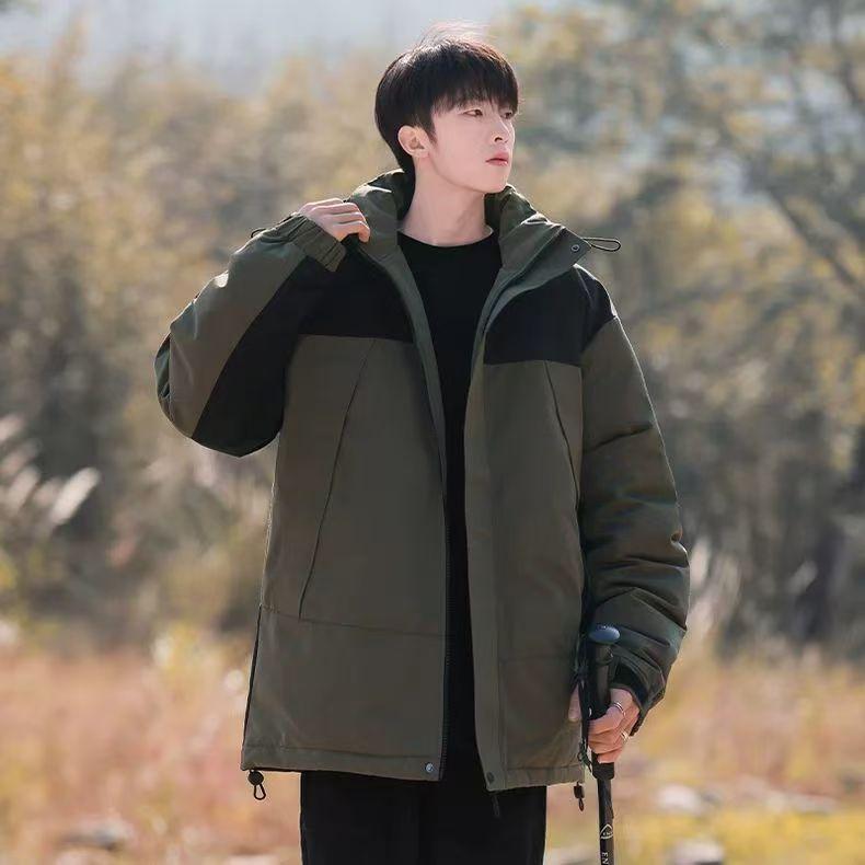 Outdoor color-block men’s puffer jackets factory