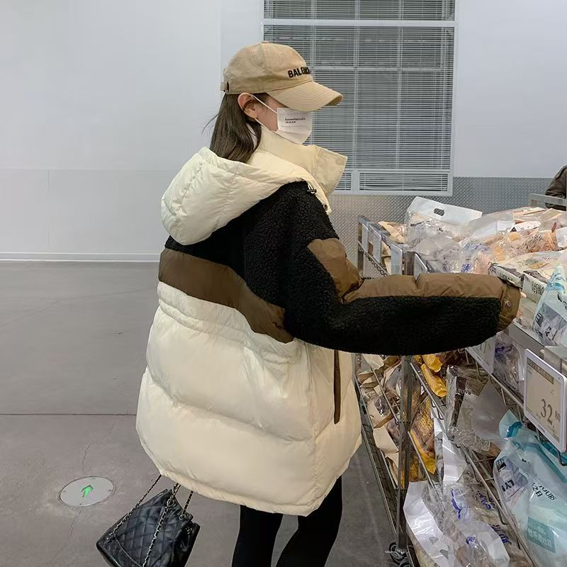 Custom colorblock sherpa women’s puffer jackets