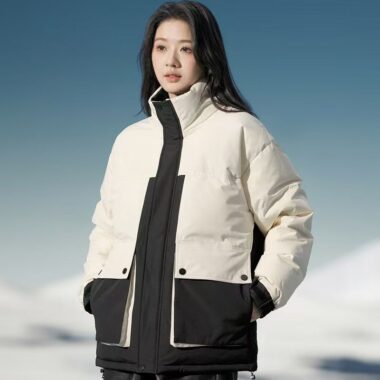 Colorblock stand collar outdoor women’s puffer jackets supplier