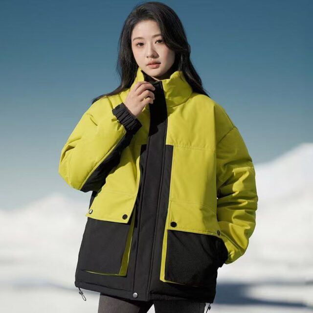 Colorblock stand collar outdoor women’s puffer jackets supplier