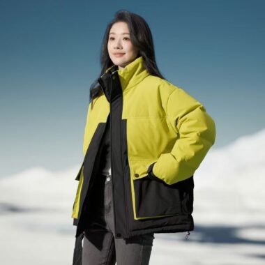 Colorblock stand collar outdoor women’s puffer jackets supplier