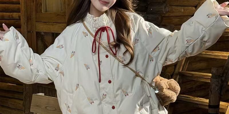 Short embroidered printed women’s puffer jackets manufacturer