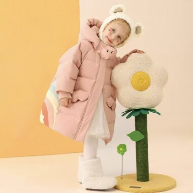 Cute warm mid-length girls kids puffer jackets