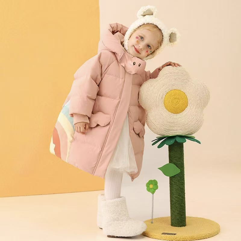 Cute warm mid-length girls kids puffer jackets