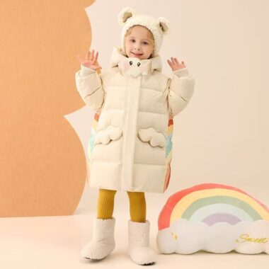 Cute warm mid-length girls kids puffer jackets