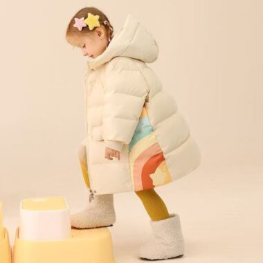 Cute warm mid-length girls kids puffer jackets