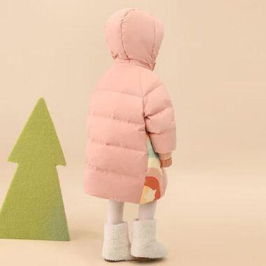 Cute warm mid-length girls kids puffer jackets