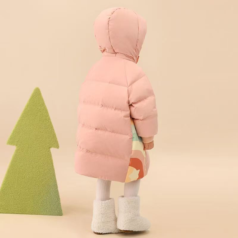 Cute warm mid-length girls kids puffer jackets