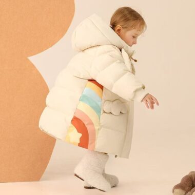 Cute warm mid-length girls kids puffer jackets