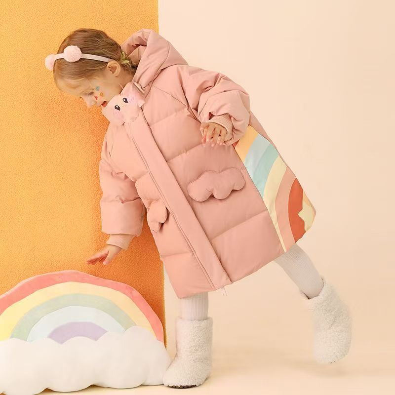 Cute warm mid-length girls kids puffer jackets