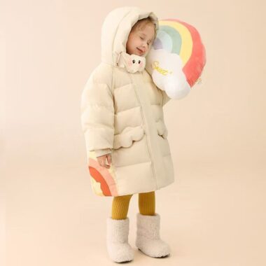 Cute warm mid-length girls kids puffer jackets
