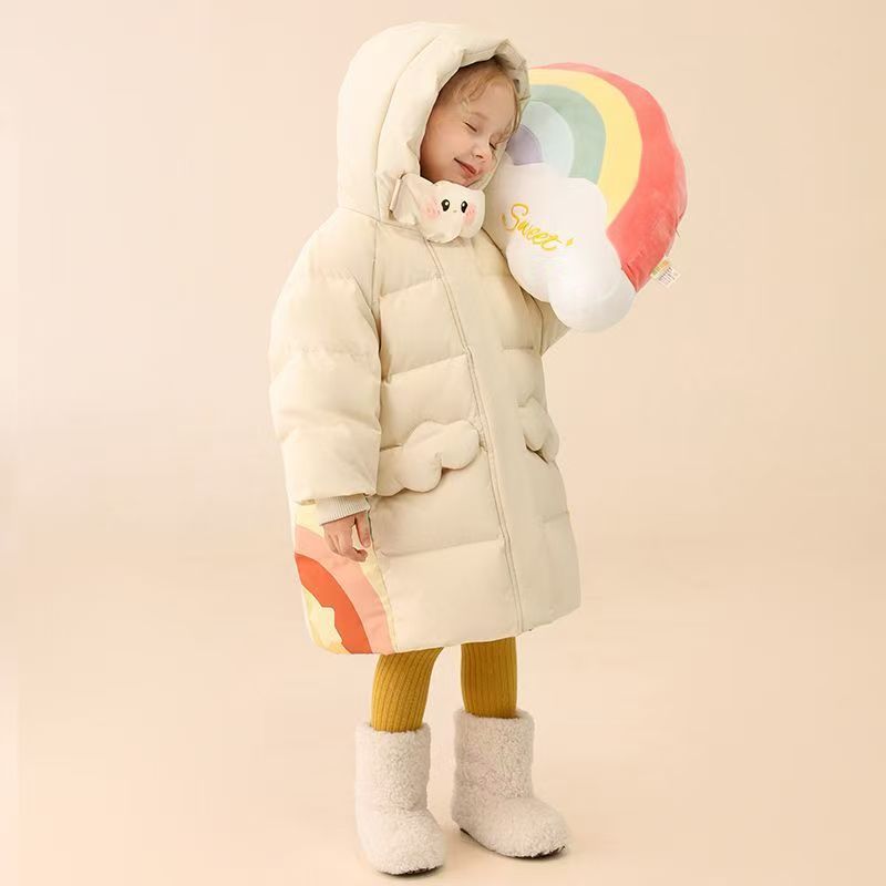 Cute warm mid-length girls kids puffer jackets