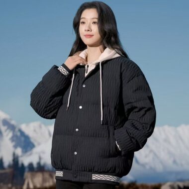 Layered hooded colorblock women puffer jackets