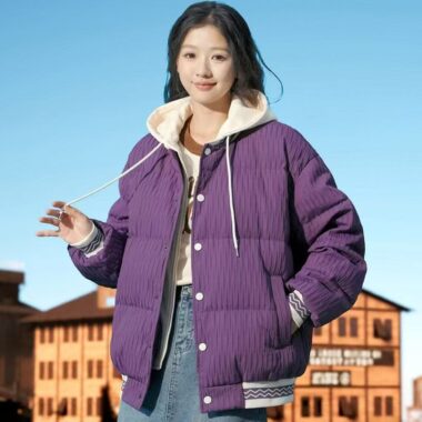 Layered hooded colorblock women puffer jackets