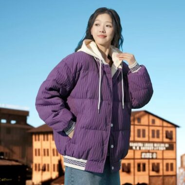 Layered hooded colorblock women puffer jackets