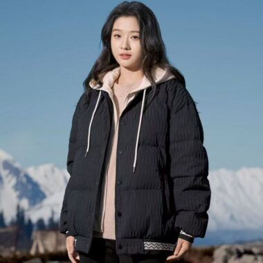 Layered hooded colorblock women puffer jackets
