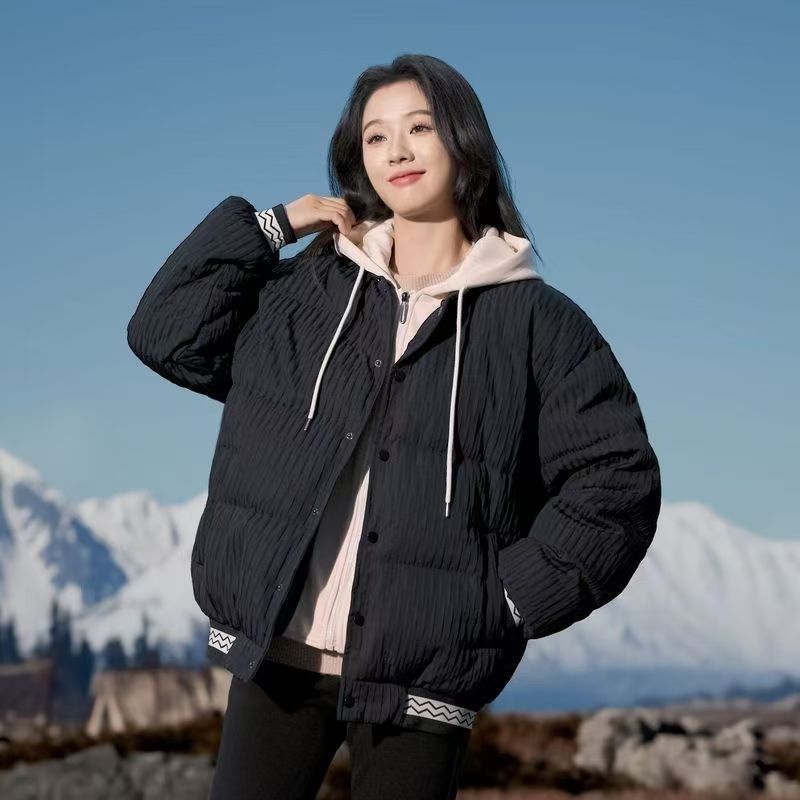 Layered hooded colorblock women puffer jackets
