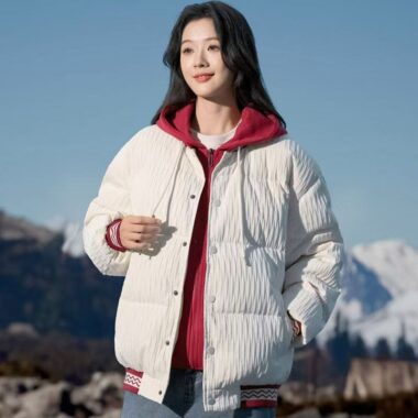 Layered hooded colorblock women puffer jackets