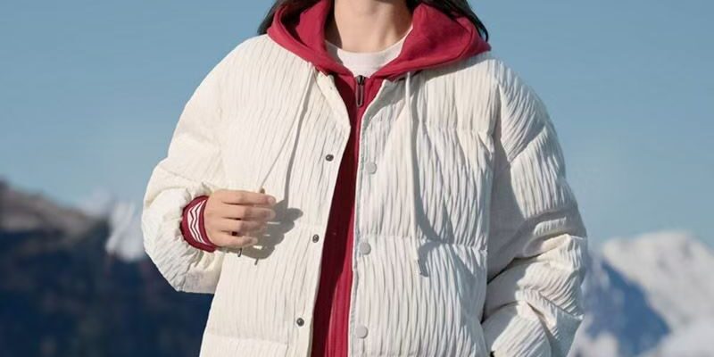 Layered hooded colorblock women puffer jackets