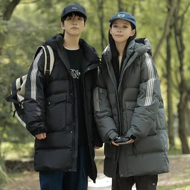 Thick warm mid-length hooded unisex puffer jackets
