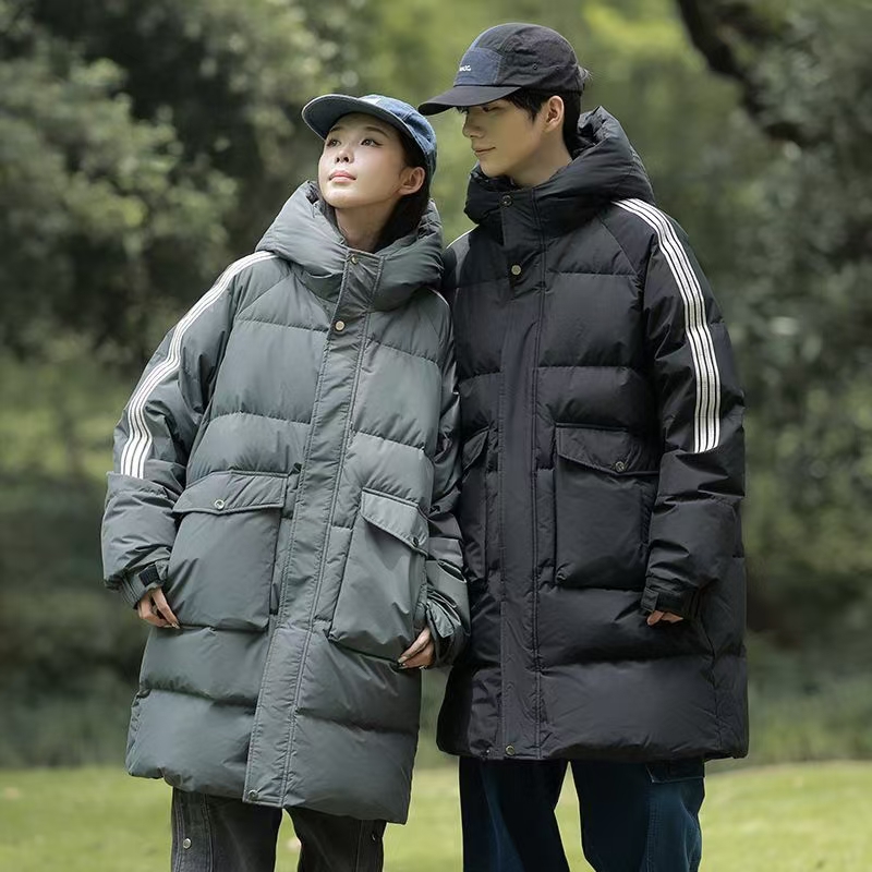 Thick warm mid-length hooded unisex puffer jackets