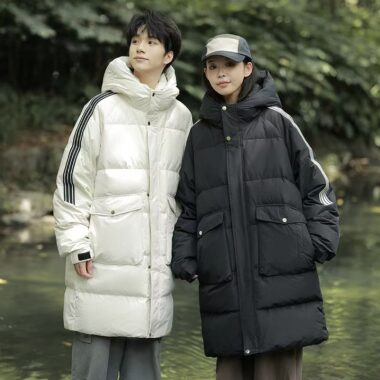 Thick warm mid-length hooded unisex puffer jackets